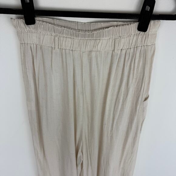 Moneau Womens Pull-On Linen Rayon Blend Casual Straight Leg Cream Pants Medium - Picture 5 of 9